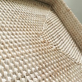 i-lan 17" White Washed Rattan Woven Large Serving Tray Platter for Ottoman,White Rectangular Basket Storage Platter with 2.4” Wall, Decorative Rattan Woven Baskets Tray for Fruits,Table Accessories