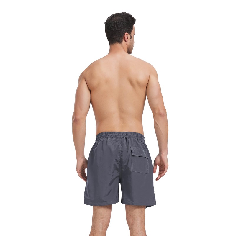 Ougelebo Men's Swimming Trunks with Zip Pocket, Quick-Drying, gray