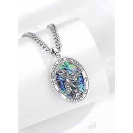 CELESTIA San Miguel Arcangel Michael Pendant St. Michael Necklace for Men Women 925 Sterling Silver Protection Necklace Abalone Shell Jewelry Catholic Gifts for Men Religious Gifts for Women