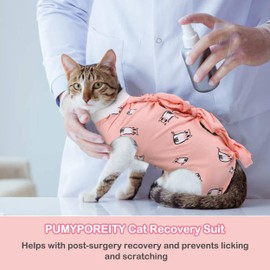 PUMYPOREITY Cat Recovery Suit After Surgery, Cat Onesie for Cats After Surgery, Cat Surgical Recovery Suit Female, Kitten Recovery Suit for Neutered/Abdominal Wound/Skin Damage/Weaning, L, Pink