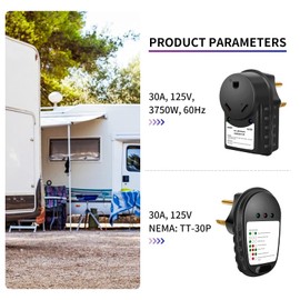AutoEC 30 Amp RV Surge Protector Circuit Tester 30 amp 1050 Joules Surge Protector with LED Indicator Light ETL Listed Nema TT-30P TT-30R Power Analyzer for RV Camper Trailer Van