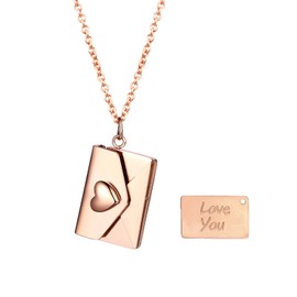 Flonge Love Envelope Pendant Necklace: Engraved Love You Message Letter Necklace Openable Stainless Steel Necklace Fashion Jewellery Gift for Couples Rosegold