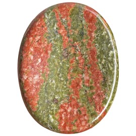 Fekuar Natural Unakite Crystal Thumb Worry Stone, Hand Carved Healing Crystal Pocket Stones for Anxiety Stress Relief Meditation, Oval Shaped