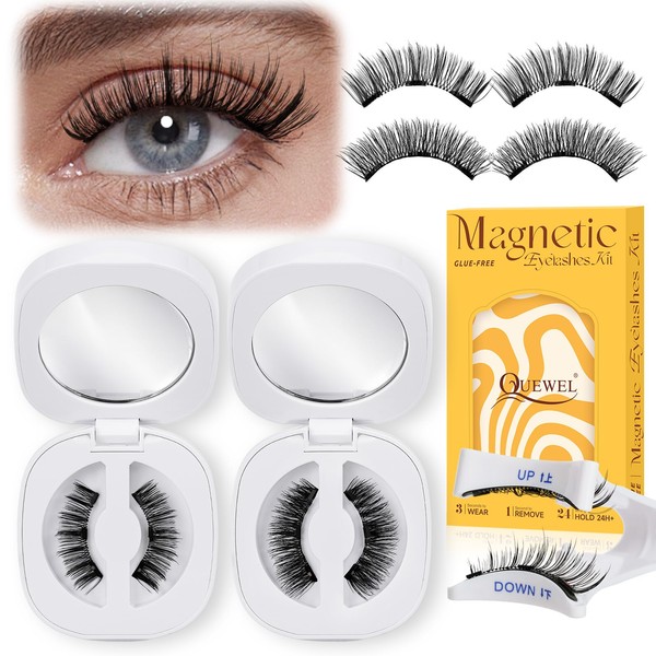 QUEWEL Magnetic Eyelashes with Applicator Soft 3D Magnetic Lashes Natural