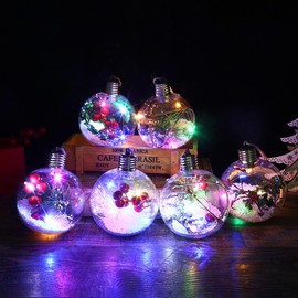 6Pcs Shining Christmas Balls with LED Light Pendants Refillable Ball Christmas Tree Hanging Ball Ornaments for Party