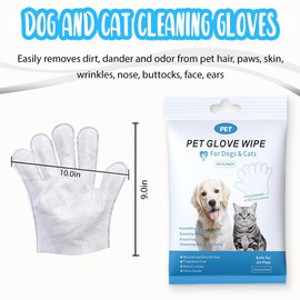 Dog and Cat Cleaning Gloves, Cleaning and Deodorizing Grooming Gloves, Dog and Cat Fur Face, Ears, Eyes, Paws Cleaner, Pet Grooming Wipes, Nourishing Fur, for Daily Care and Travel, No Rinse (12 Pcs)