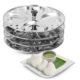 KSJONE Stainless Steel Idli Stand | 4-Plates Idli | Idli Preparation | Supreme Quality Food Grade Idli Stand | Makes 16 Idlis (4 Different Shapes) (Heart)