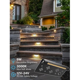 DOREIO 5W Retaining Wall Lights 7 inch LED Hardscape Lighting Low Voltage Landscape Paver Lights 12V 24V Step Lights Outdoor IP66 Waterproof 3000K Soft White Stair Deck Lighting (8 Pack+ Connectors