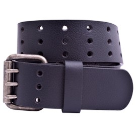 TheBeltShoppe.com Full Grain Buffalo Leather 3-Hole Jeans Belt - Black