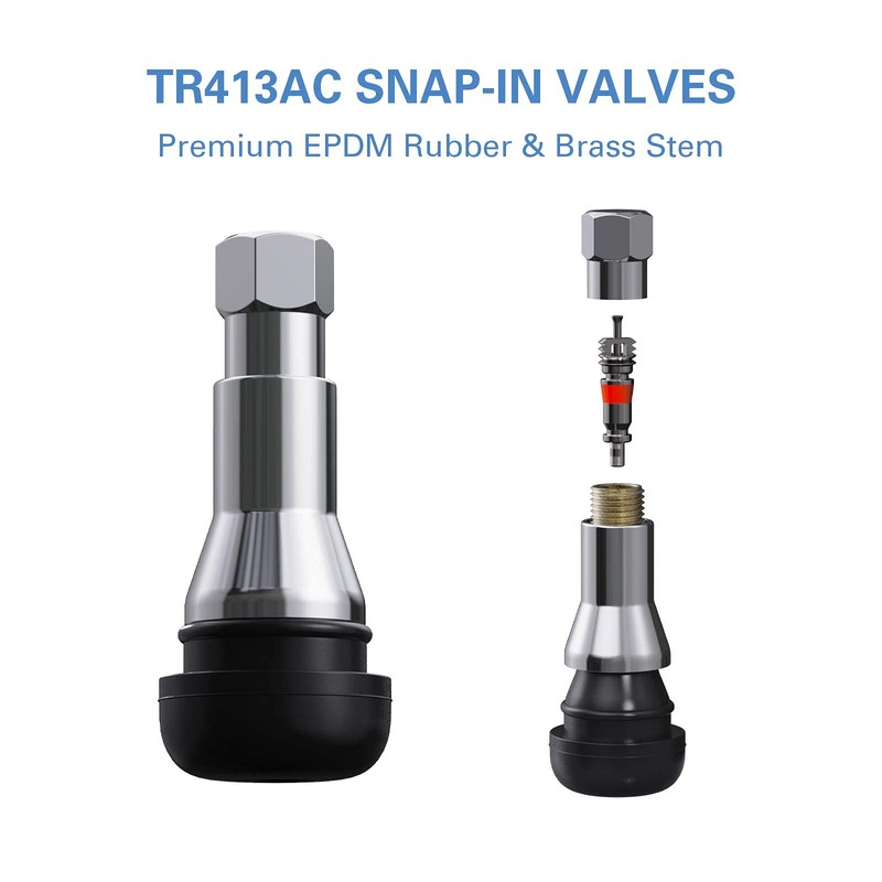 CKAuto TR413AC Chrome Rubber Snap-in Tire Valve Stems (5 Pack)