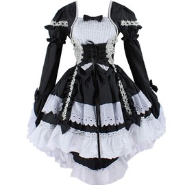 Re-Lady Girls Victorian Sweet Princess Dress Irregular Cute Cosplay Costume Maid Lolita Dresses XL Black