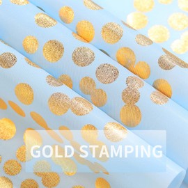 Duocute 4 Pack Blue and Gold Party Tablecloth for Rectangle Table, Gold Dot Confetti Rectangular Table Cover, for Birthday Party, Baby Shower, Boy Birthday, Tea Party, 137cm x 274cm