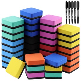Tanstic 45pcs Dry Erase Erasers with Dry Erase Markers Assortment Kit, Magnetic Whiteboard Eraser, Chalkboard Eraser Dry Eraser for Classroom Home Office (8 Colours, 2 x 2 x 0.78 Inch)