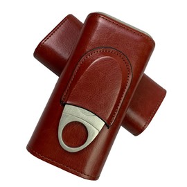 Cigar Case with 3 Tubes, Cigar Box with Cigar Cutter, Cigar Humidor, Cigar Case Leather, Cigar Holder for Home and Travel (Brown)