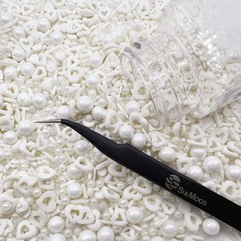 White Heart and Pearl Sprinkles White Edible Pearls Heart Confetti Sprinkles Christmas Cookie Decorations Edible Sugar Pearls for Cakes,Cupcakes Toppers Baby Shower Wedding Supplies 3.35 OZ with Tweezers