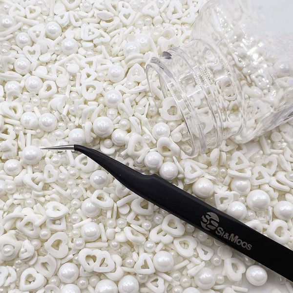 White Heart and Pearl Sprinkles White Edible Pearls Heart Confetti