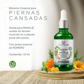 Naturalness Bálsamo Corporal para Masaje Terapéutico Piernas Cansadas 30 ml – Mentol y Alcanfor con aceite esencial de Romero, Sensación de Bienestar Muscular, Circulación, Hinchazón y Pesadez