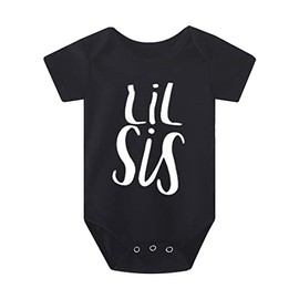 37℃ Infant Toddler Baby Girls Sister Matching T-Shirt Tops Outfit Lil Sis Romper Bodysuit and Big Sis Letters Printed Tees (0-3 Months, Lil Sis-Black)
