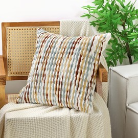 Cythasily Boho Chenille Striped Pillow Cover 18x18 Inch, Decorative Pillow Cover for Couch Bed Sofa Living Room Bedroom Farmhouse Modern Home Decor Accent Pillowcases Set of 2, Multicolor