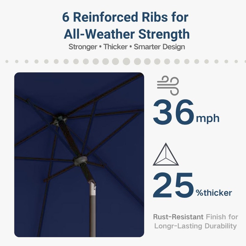 Patio Kingdom 6.5' x 10' Rectangular Patio Umbrella Large Outdoor