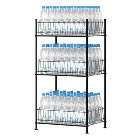 smusei 3 Tier Water Bottle Organizer Free Standing Water Bottle Storage Rack, Metal Bottled Water Holder for Floor Drink Shelf Beverage Dispenser Stand for Kitchen Pantry Party