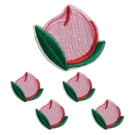 Iron Patch, Embroidery, Fruit, Peach, Applique, Small, 5-Piece Set, Colorful, Fruit, Stylish, Cute, Kindergarten, School Preparation, NYANDELMO, ND-0196-R02-peach