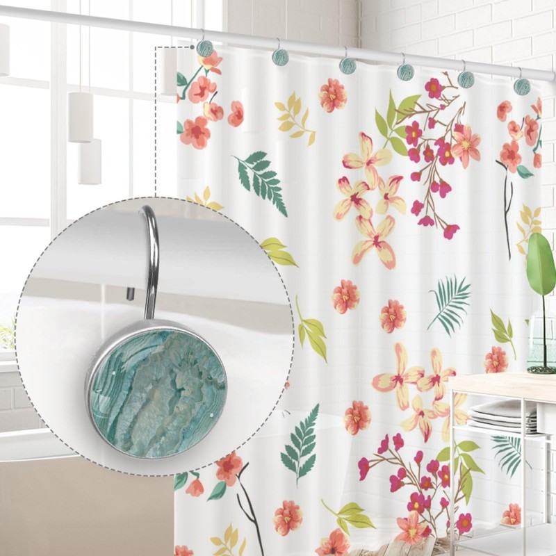 Teal Agate Texture Shower Curtain Hooks, 12 Pcs Anti Rust