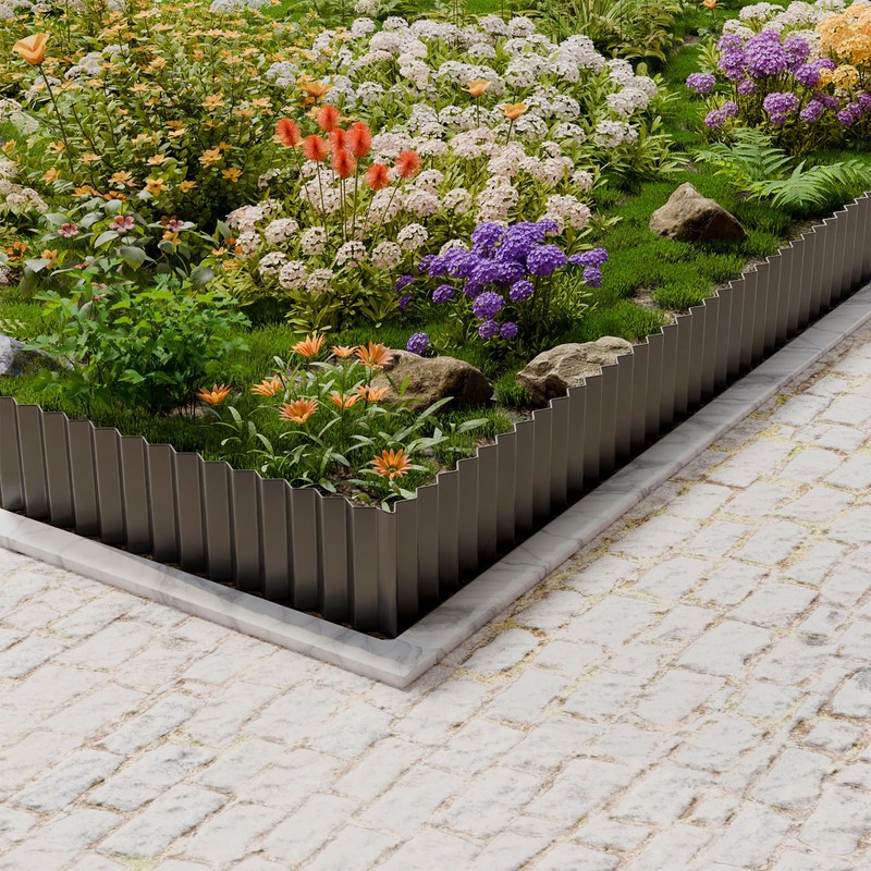 SnugNiture Corrugated Metal Garden Edging,8" x 20' Sturdy Lawn Edging
