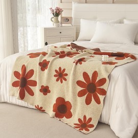 Ultra Soft Cozy Daisy Sunflower Knitted Throw Blanket Fluffy Microfiber Checkerboard Bed Blanket Lightweight Both Sides Blanket for Couch Sofa Bed (Daisy, Throw 50“x60”)