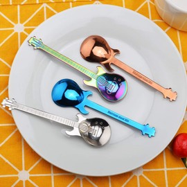 NANHONG Guitar Shaped Stainless Steel Coffee Spoon Demitasse Spoons Dessert Spoons Sugar Spoon Set of 4