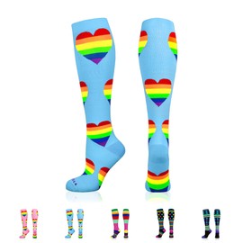 NEWZILL Medical Compression Socks for Women & Men, 20-30 mmHg Knee-High Support for Circulation, All-Day Comfort for Work Travel Running Cycling and Fitness Blue Heart S/M