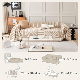 Awjcsv Water Resistant Boho Couch Cover, Soft Chenille Couch Cover for Dogs Washable, Couch Covers for 3 Cushion Couch Sofa Pet Friendly, Thick, Dirt Resistant (Khaki, 71" x 118")