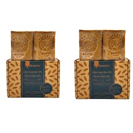 4-Pack Ghar Soap | Handmade, All-Natural, Traditional | Pure Olive Oil & Laurel Oil Soap | Savon Alep | Suitable for Face, Body | Long-Lasting & Gentle Cleanser (4 x 180g) (Laurel 40%)