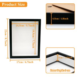 CiciIng 3D Picture Frame for Filling, 14.5 x 19.5 cm, Wooden Picture Frame with Transparent Acrylic Plate, Object Frame Deeper for Photo Flowers Memorabilia DIY Artworks (Black)