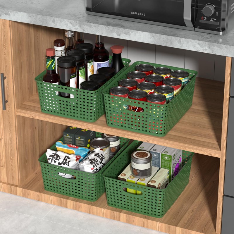 Sadstory Plastic Weave Storage Shelf Baskets, Organization Baskets, 4 Packs