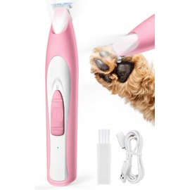 oneisall Low Noise Dog Paw Trimmer with LED Light, Paw Trimmer for Dogs 0.8inch/20mm Widen Blade, 35dB Cordless Electric Pet Paw Grooming Clippers for Paws, Ears, Face, Rump (Pink)