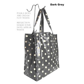 GFM® Polka Dot PVC Re-usable Shopper Lunch or Picnic Bag -Dark Grey- (OC-MG-Polka-GHBH)