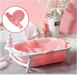 Mesh T Bathtub Stand Lying Sitting Bathtub Baby Bathing Children's and Frame Bathroom Accessories Set Dark Grey (Pink, One Size)
