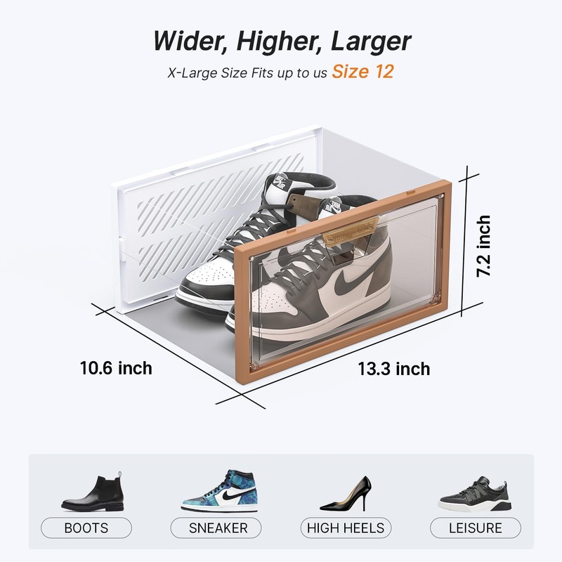 Foluck Large Display Shoe Storage Box, 8 Pack Clear Plastic