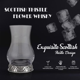 A E Williams Scottish Thistle Flower Whisky Tasting Glass Set with Pewter Base | Heavy Bottom Design | Large Dram Glasses for Perfect Party Gift