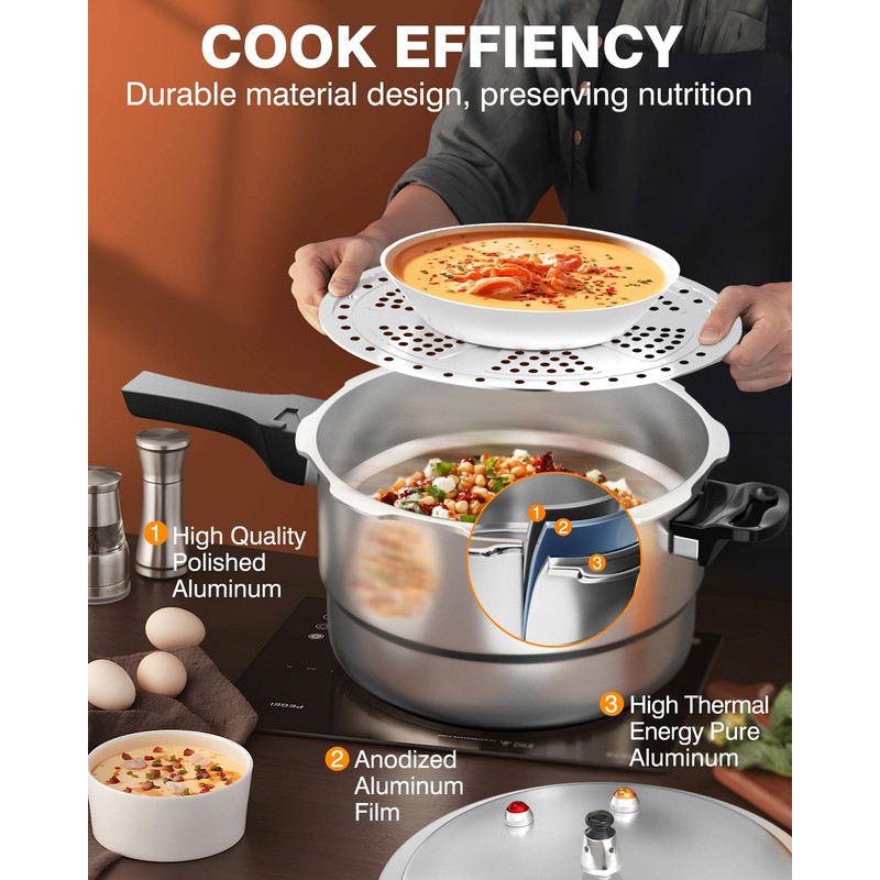 WantJoin 4QT Aluminum Pressure Cooker w/Release Valve & Multiple Protective