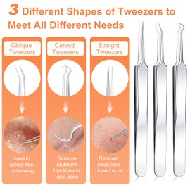 Blackhead Remover Tool Kit, IUMAKEVP 15 PCS Professional Stainless Steel Pimple Popper Comedone Extractor Tools for Removing Pimple, Blackheads, Zit on Face - Acne Removal Kit with Metal Case (Silver)