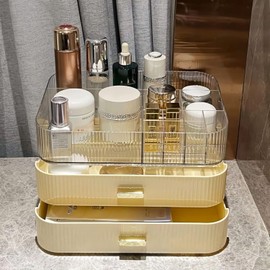 Decorcode Makeup Organizer with Stackable Drawers, Bathroom Countertop Vanity Organizers and Storage, Ideal for Desk and Dresser, Great for Cosmetics, skin Care, Lipsticks, Nail Care -Cream White