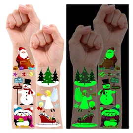 Leesgel Children's Christmas Tattoos, 70 Styles Christmas Luminous Tattoo Stickers for Children, Christmas Temporary Tattoos, Party Bags, Children's Birthday Gift Bags, Children's Christmas Party