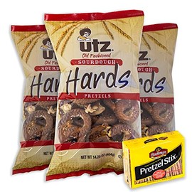 Utz Sourdough Specials Hards Pretzels (3, 14.25oz bags) - Variety Pack - Bachman Pretzel Stix (1, 6oz tray) - Gourmet Crispy Pretzels - 4 Packs