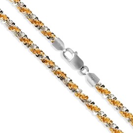 Gold-Tone Sterling Silver Popcorn Roc Chain 2.2mm 925 2-Tone Criss Cross Necklace 26"