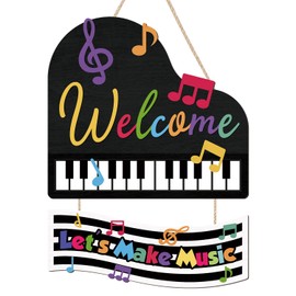 IARTTOP Colorful Welcome Music Themed Room Door Sign Let’s Make Music Wall Decor Vibrant Piano Musical Note Wall Hanging for Classroom Nursery Office