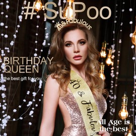 SuPoo 40th Birthday Sash and Crown Set 40th Birthday Decorations for Women 40th Birthday Crown Headband 40th Birthday Gifts for Her 40 and Fabulous Party Decorations 40 Year Old Happy Birthday Tiara