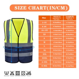 AYKRM 12 Colours Safety Vest, Reflective Safety Vest with Reflective Strips, Work Vest, Yellow and navy