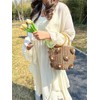 Summer Straw Bag for Women Pearl Flower Bucket Tote Bag